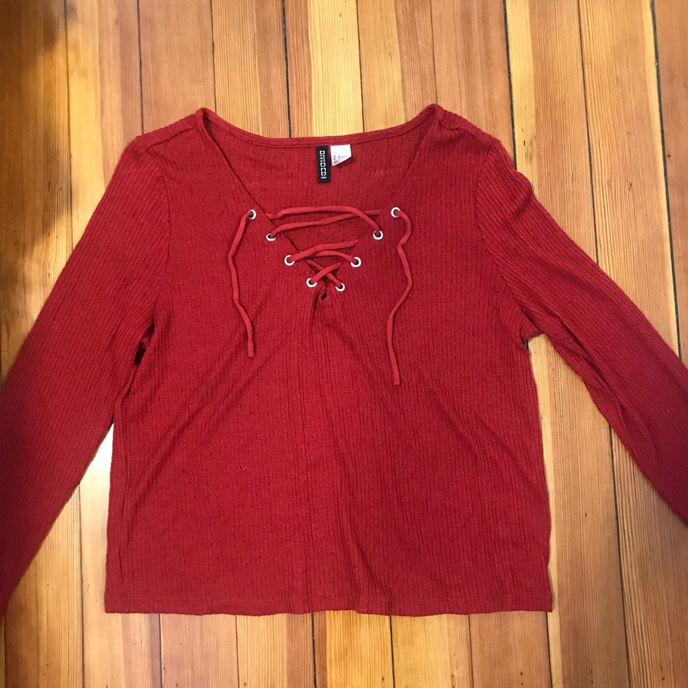 Long sleeve orange lace up top size large